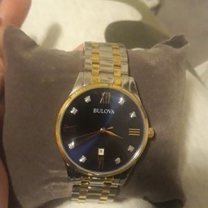 Bulova Watch diamond bezel blue face 2 tone